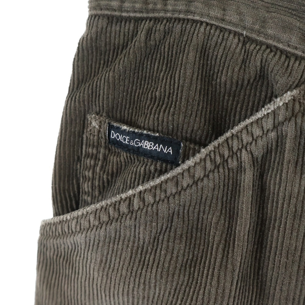 DOLCE & GABBANA(ドルチェアンドガッバーナ) ロゴプレート ジップフライ コーデュロイ ストレートパンツ カーキ P53T 9302