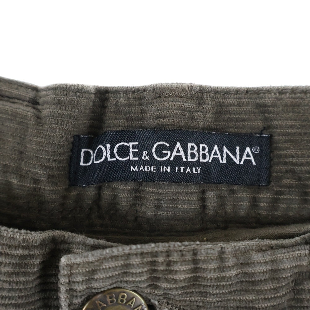DOLCE & GABBANA(ドルチェアンドガッバーナ) ロゴプレート ジップフライ コーデュロイ ストレートパンツ カーキ P53T 9302