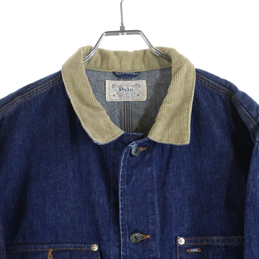 POLO RALPH LAUREN(ポロラルフローレン) 80S VINTAGE DENIM JACKET ヴィンテージ 白タグ 襟コーデュロイ デニムジャケット インディゴ
