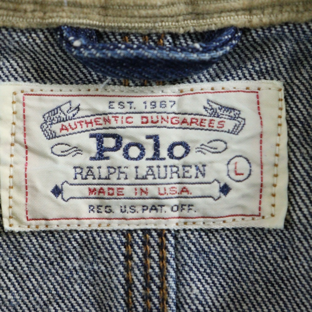 POLO RALPH LAUREN(ポロラルフローレン) 80S VINTAGE DENIM JACKET ヴィンテージ 白タグ 襟コーデュロイ デニムジャケット インディゴ