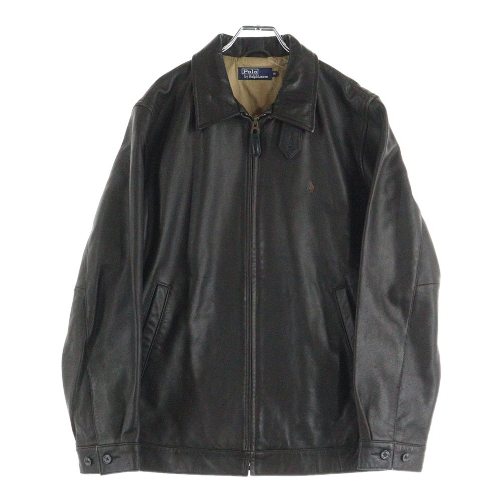 POLO RALPH LAUREN(ポロラルフローレン) 胸ロゴ刺繍 ラムレザージャケット スイングトップ ジップアップブルゾン ダークブラウン JR-RL-CW-0901