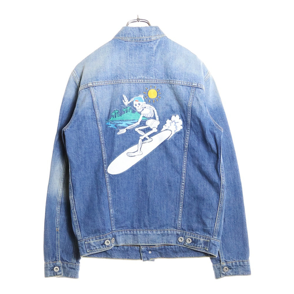 FRANKLIN&MARSHALL(フランクリンアンドマーシャル) バック スカルサーフ刺繍 デニムトラッカージャケット インディゴ