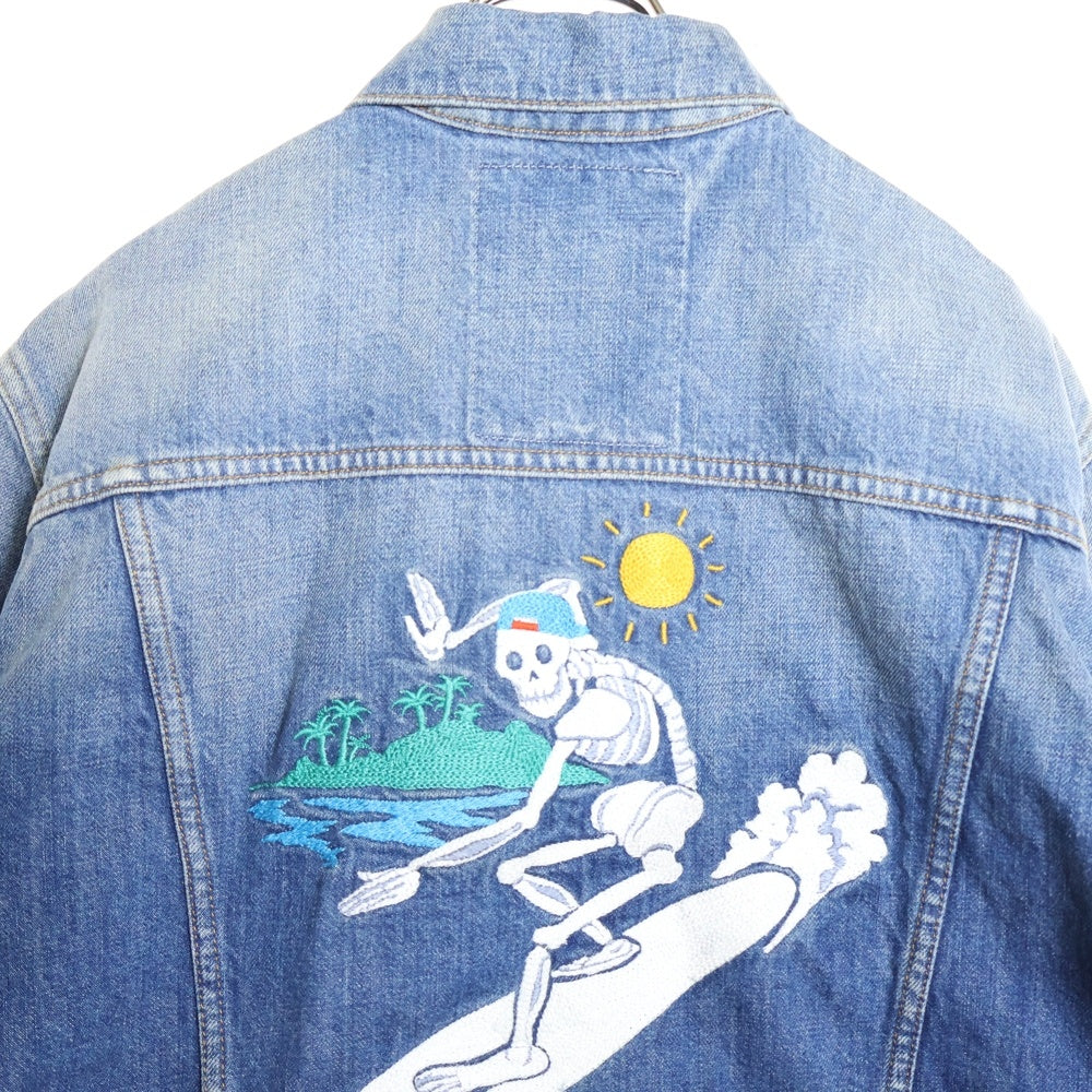 FRANKLIN&MARSHALL(フランクリンアンドマーシャル) バック スカルサーフ刺繍 デニムトラッカージャケット インディゴ