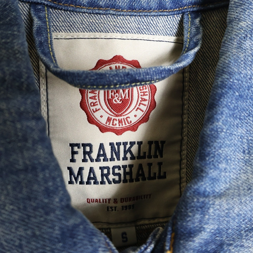 FRANKLIN&MARSHALL(フランクリンアンドマーシャル) バック スカルサーフ刺繍 デニムトラッカージャケット インディゴ