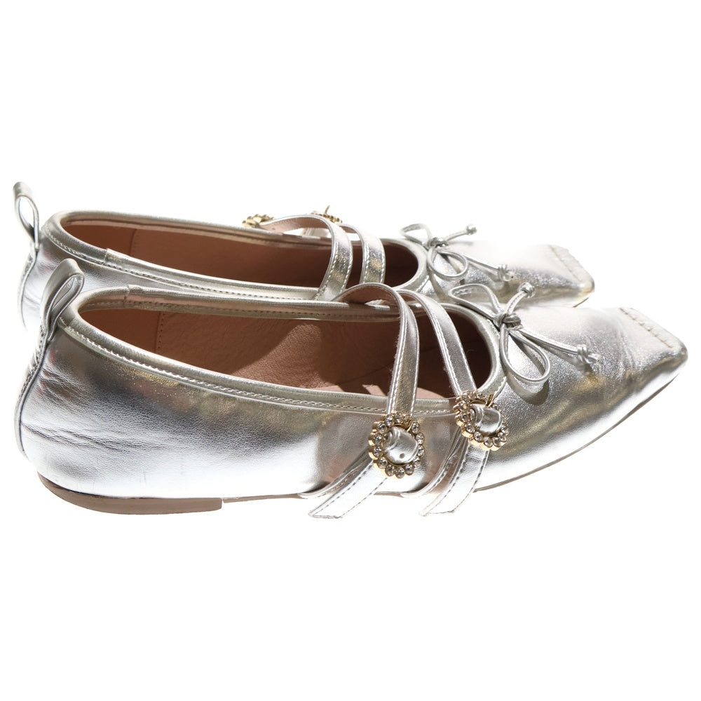 FURFUR(ファーファー) リボン付き メリージェーン スクエアトゥ フラットシューズ レディース シルバー