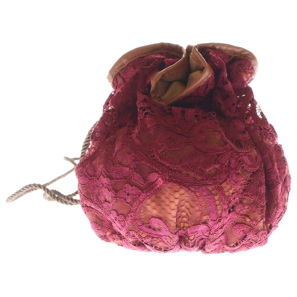 NO BRAND(ノーブランド) CONTROL FREAK コントロールフリーク レースデザイン 巾着バッグ ブラウン/レッド レディース