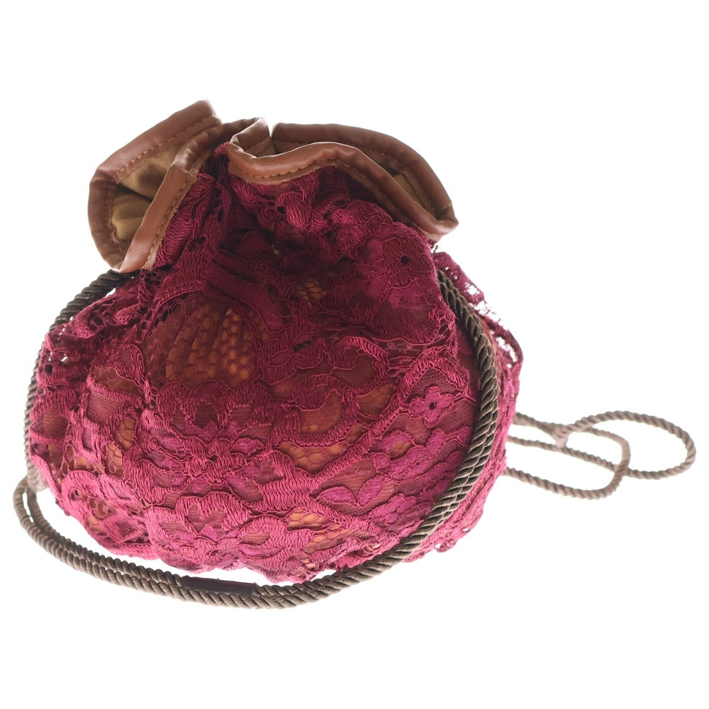 NO BRAND(ノーブランド) CONTROL FREAK コントロールフリーク レースデザイン 巾着バッグ ブラウン/レッド レディース