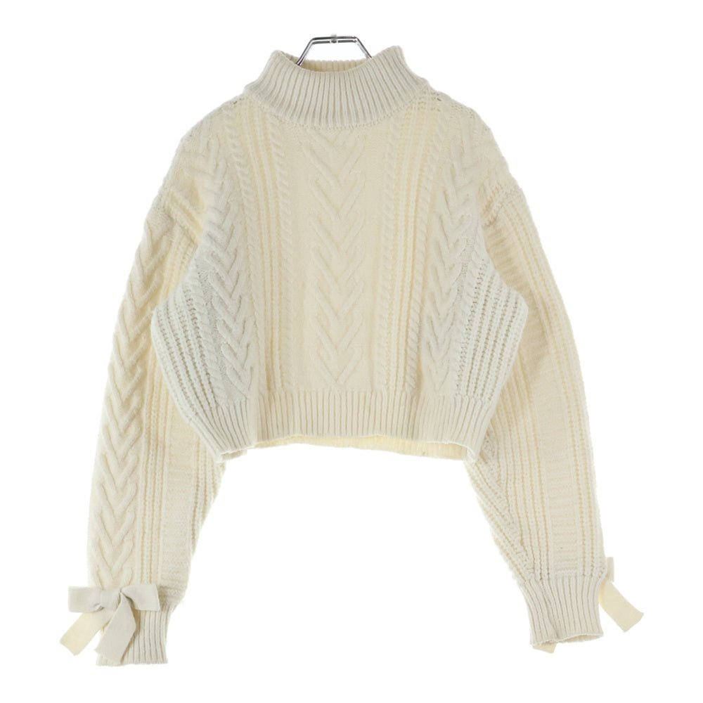 NO BRAND(ノーブランド) M me eme エムミーエメ KNIT SWEATER アームリボン ケーブル編みニット セーター アイボリー レディース 10249