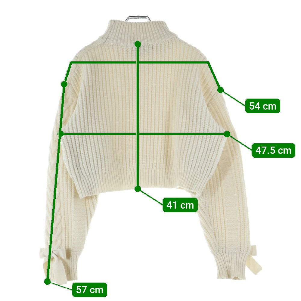 NO BRAND(ノーブランド) M me eme エムミーエメ KNIT SWEATER アームリボン ケーブル編みニット セーター アイボリー レディース 10249