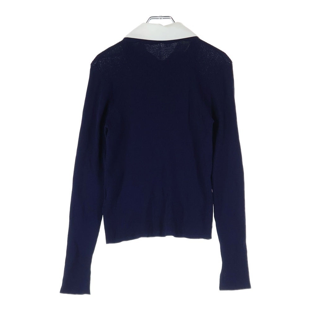 NO BRAND(ノーブランド) NATURAL BEAUTY BASIC ナチュラルビューティーベーシック 24SS リボンタイ付き リブニット セーター ネイビー レディース 017-4170347