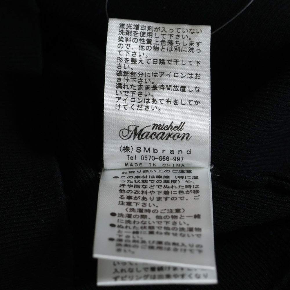 NO BRAND(ノーブランド) michellMacaron ミシェルマカロン レースリボンデザイン 半袖ニット セーター ブラック レディース SFY0467C