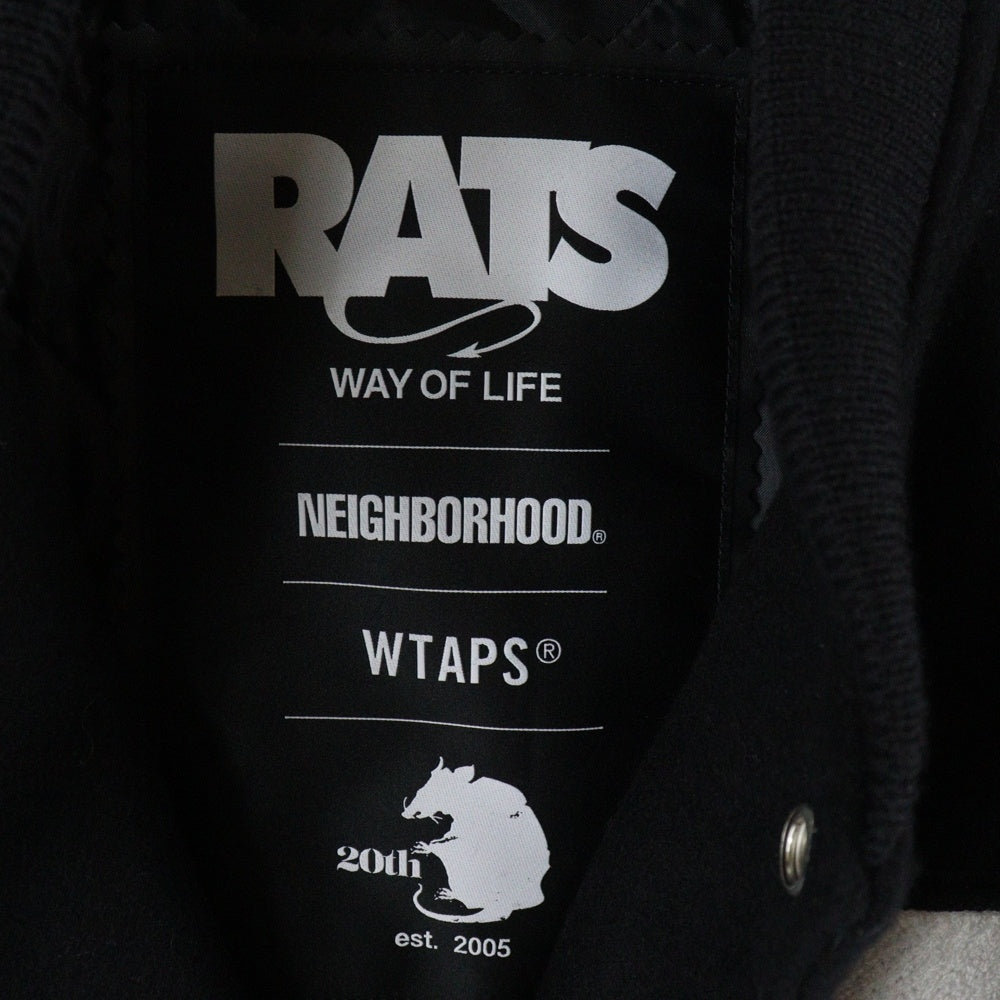 RATS(ラッツ) ×NEIGHBORHOOD×WTAPS 20th LEATHER X MELTON COMBINATION JACKET レザー×メルトン コンビネーションジャケット スタジャン ブラック SPJ-0102
