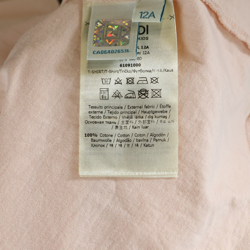 FENDI(フェンディ) フロントロゴ クルーネック半袖Tシャツ カットソー キッズ ピンク JUI026 AEXL