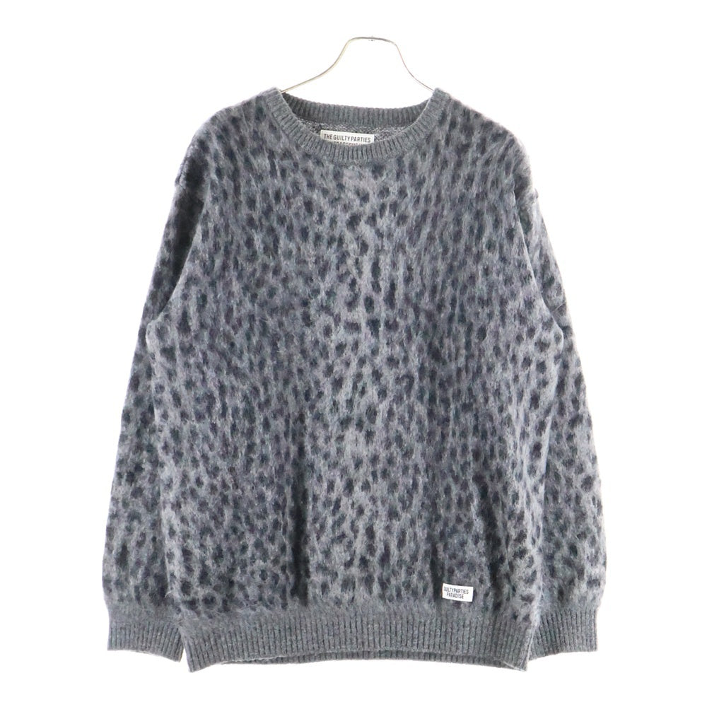 WACKO MARIA(ワコマリア) LEOPARD MOHAIR KNIT クルーネック レオパード モヘアニットセーター グレー