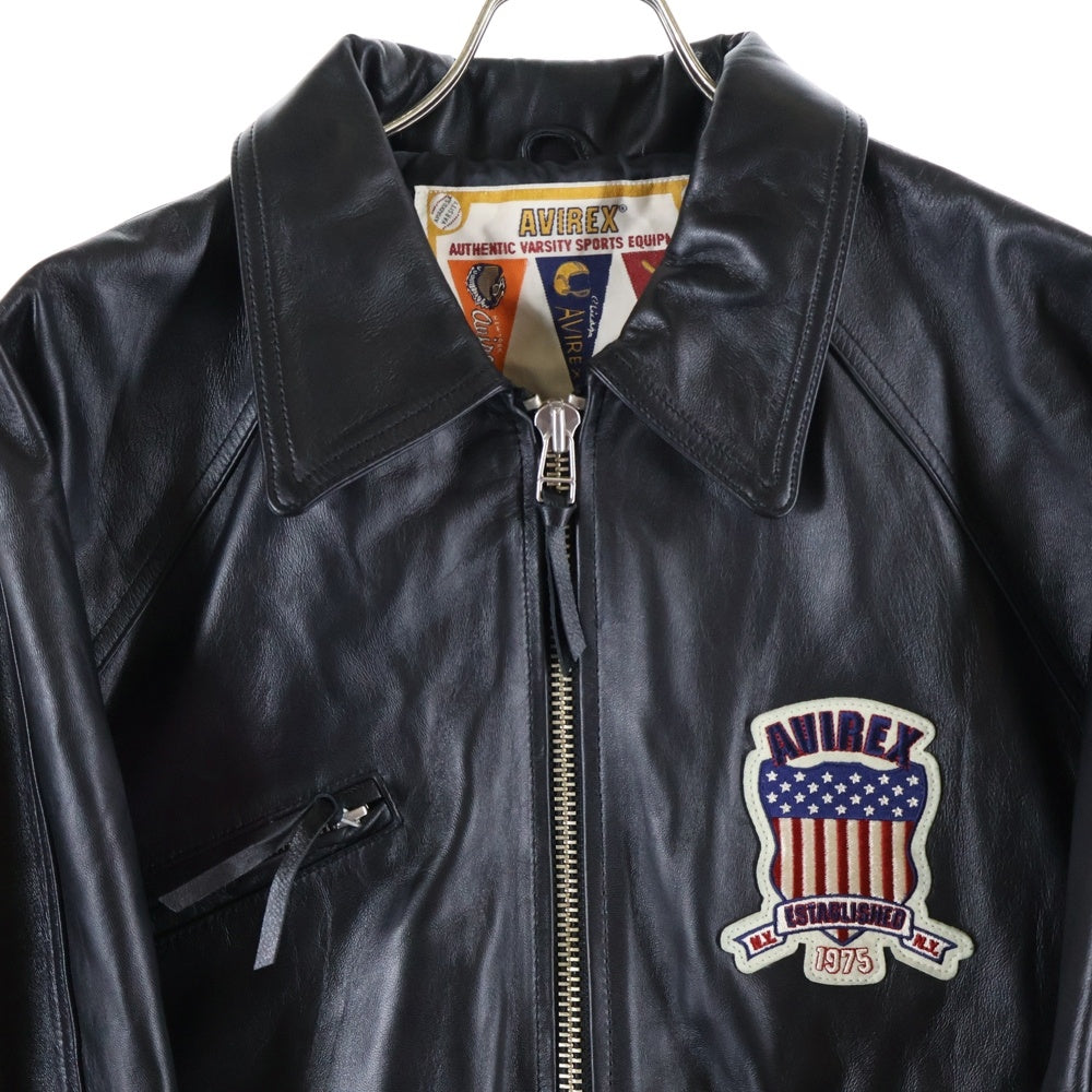 AVIREX(アヴィレックス) LIGHT SIGNATURE VARSITY JACKET ライト シグネチャー ヴァーシティ レザージャケット ブラック 783-3950007