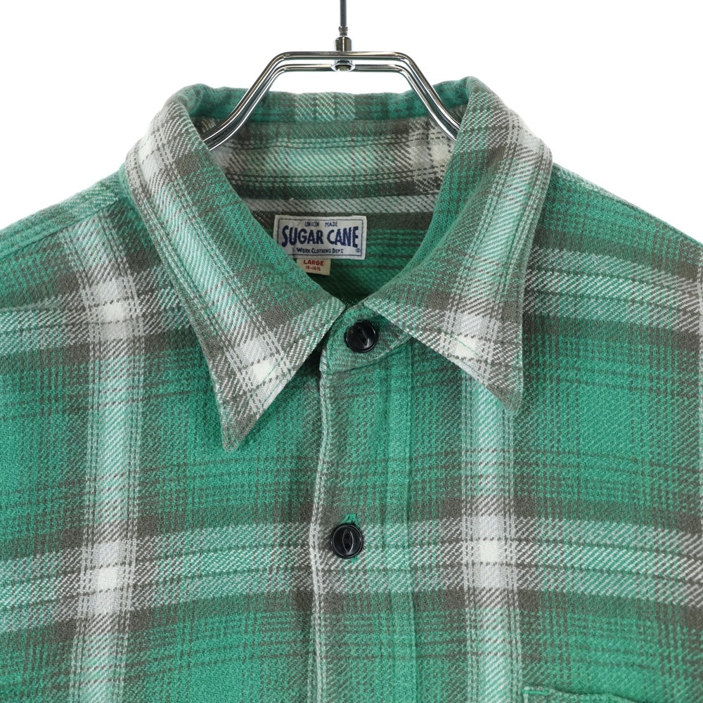 SUGAR CANE(シュガーケーン) チェック柄 ロングスリーブ コットンシャツ グリーン