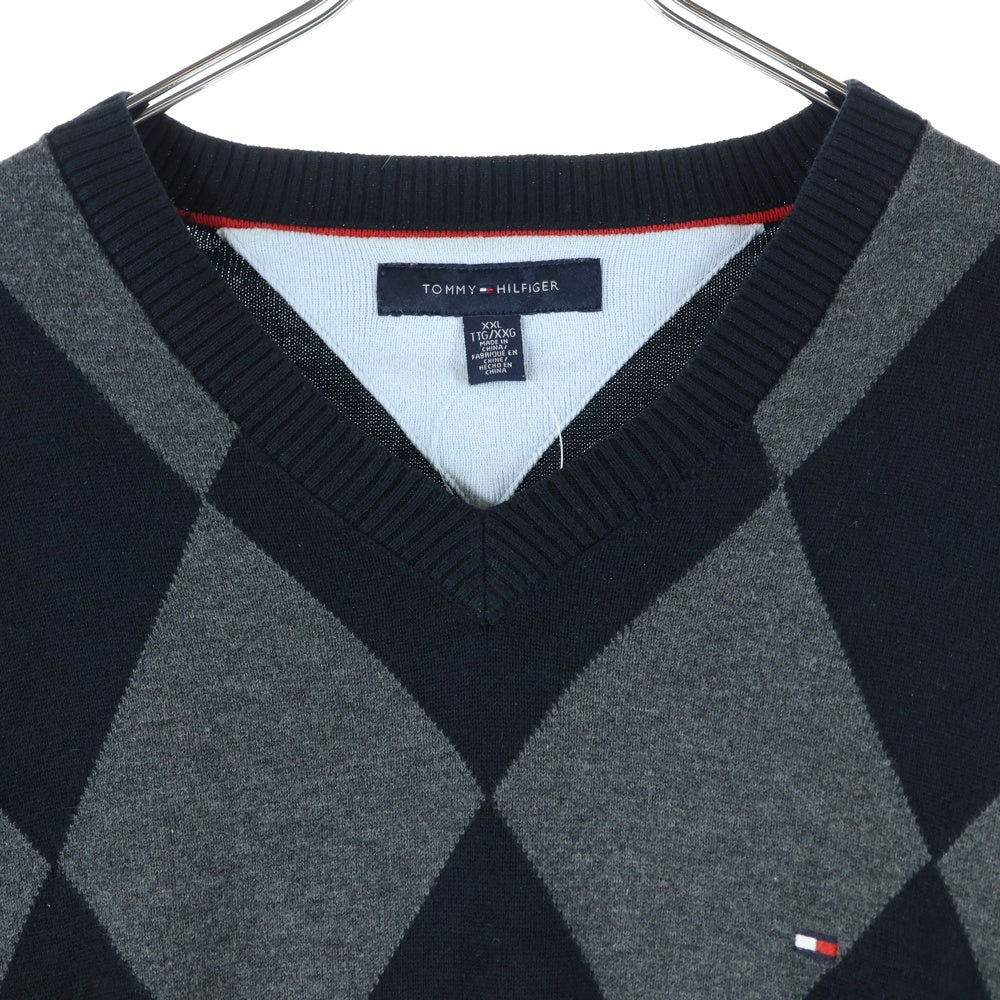 TOMMY HILFIGER(トミーヒルフィガー) ロゴパッチ Vネックニットセーター ブラック/グレー 0500606
