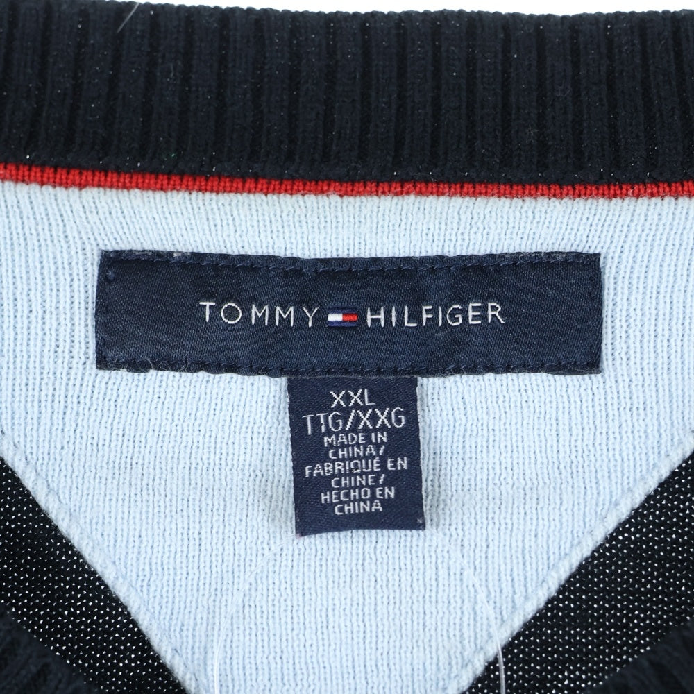 TOMMY HILFIGER(トミーヒルフィガー) ロゴパッチ Vネックニットセーター ブラック/グレー 0500606