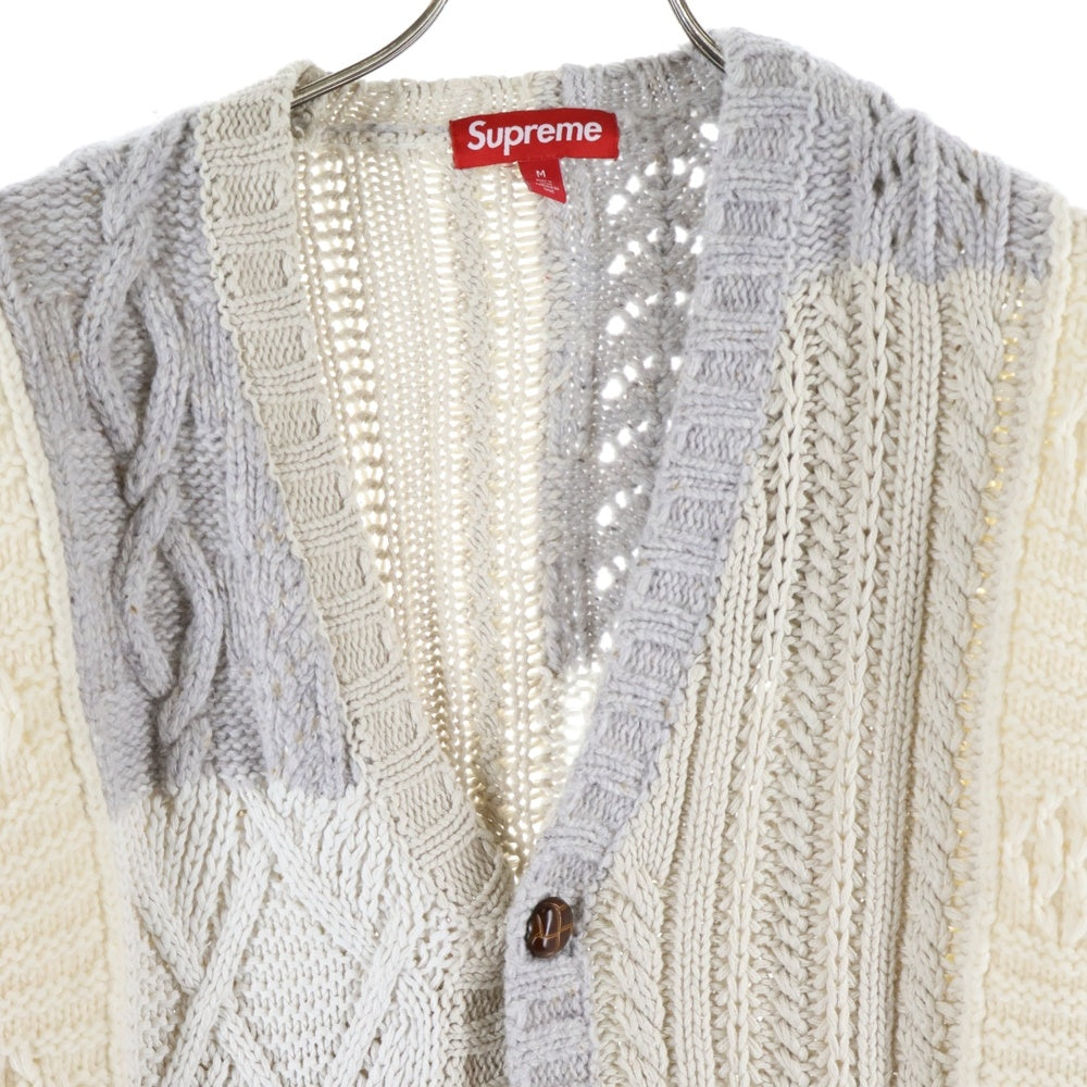 SUPREME(シュプリーム) 23AW Patchwork Cable Knite Cardigan パッチワークデザイン ケーブルデザイン マルチポケット ニット カーディガン ベージュ