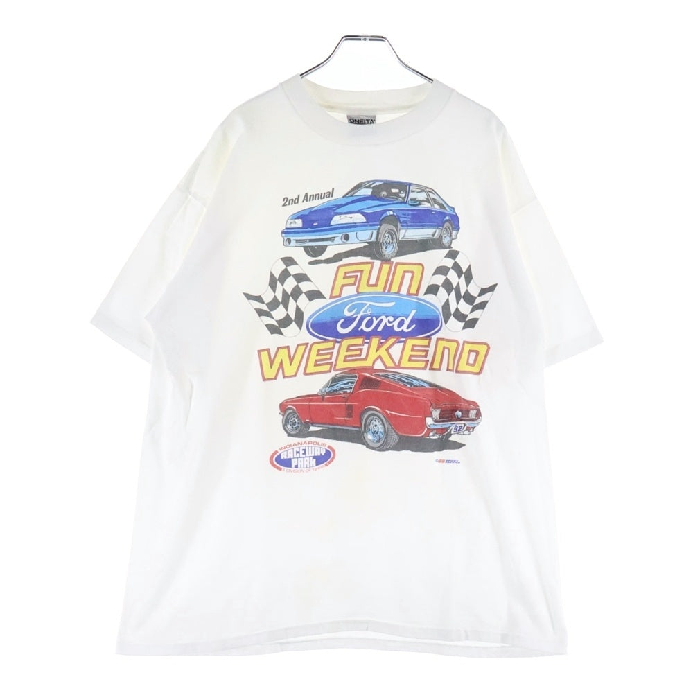 VINTAGE(ヴィンテージ) 90S VINTAGE FORD 2ND ANNUAL FUN WEEKEND INDIANAPOLIS RACEWAY PARK ヴィンテージ USA製 フォード 両面プリント クルーネック 半袖Tシャツ ホワイト
