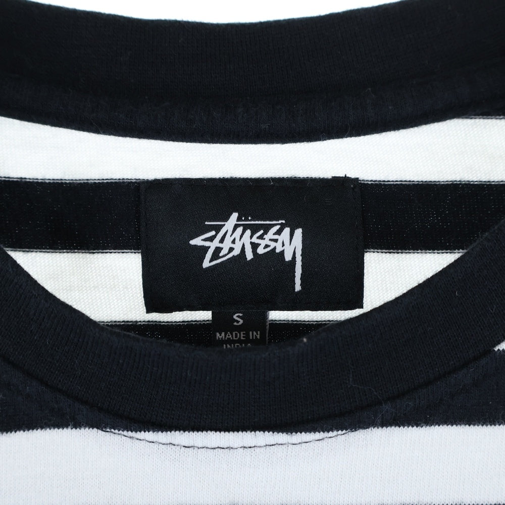 STUSSY(ステューシー) サーフマンロゴデザイン クルーネック カットソー 半袖ボーダーTシャツ ブラック/ホワイト