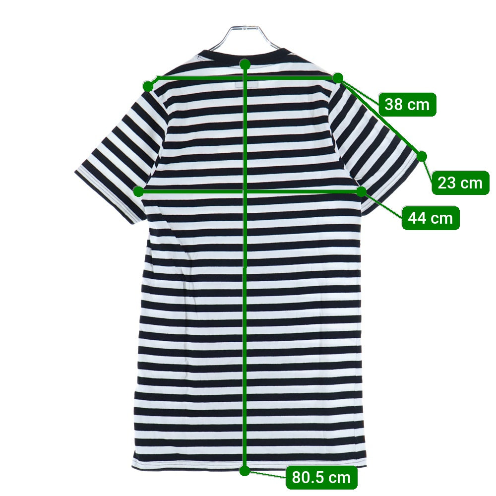 STUSSY(ステューシー) サーフマンロゴデザイン クルーネック カットソー 半袖ボーダーTシャツ ブラック/ホワイト