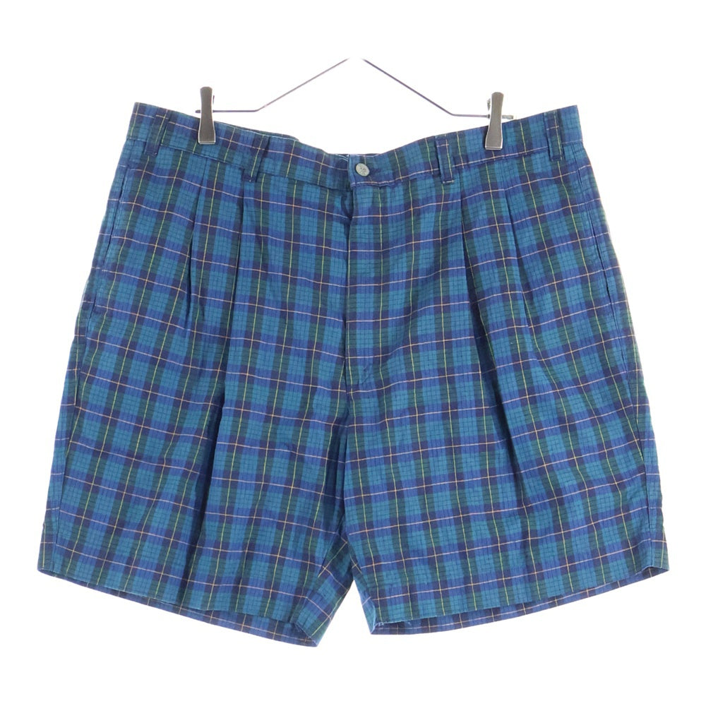 NO BRAND(ノーブランド) DOCKERS ドッカーズ チェック柄 タック入り コットン ハーフパンツ ショーツ ブルー/グリーン