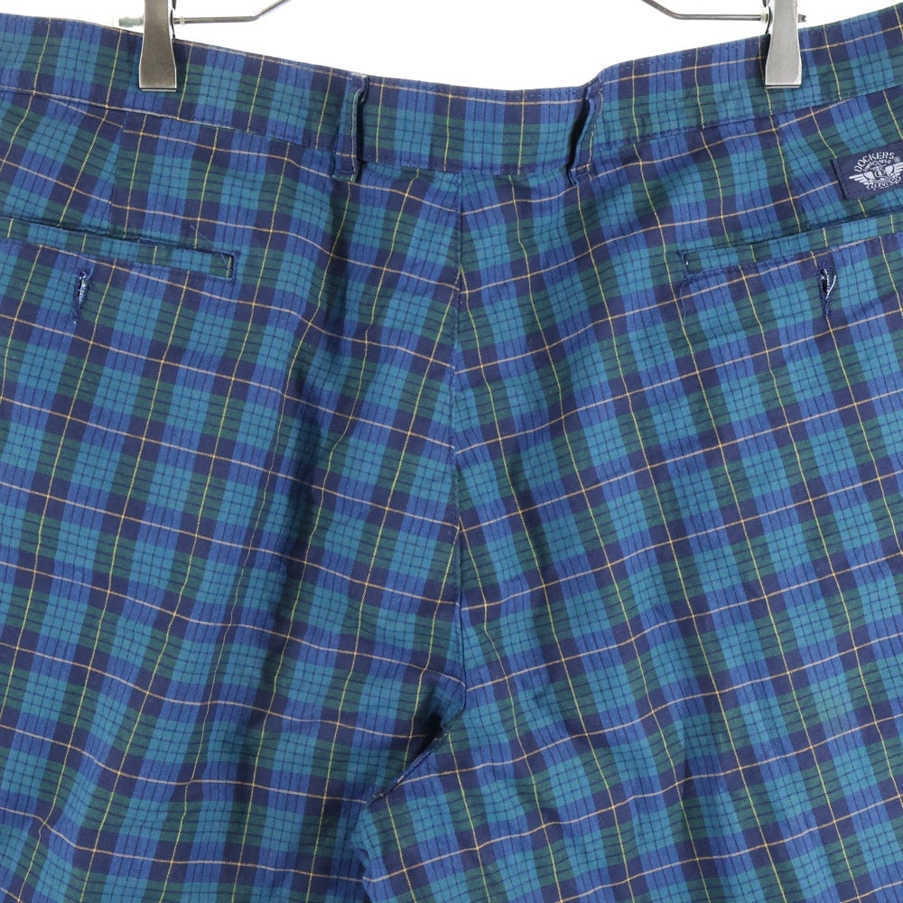 NO BRAND(ノーブランド) DOCKERS ドッカーズ チェック柄 タック入り コットン ハーフパンツ ショーツ ブルー/グリーン