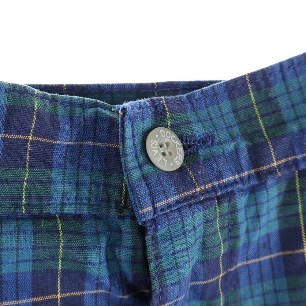 NO BRAND(ノーブランド) DOCKERS ドッカーズ チェック柄 タック入り コットン ハーフパンツ ショーツ ブルー/グリーン