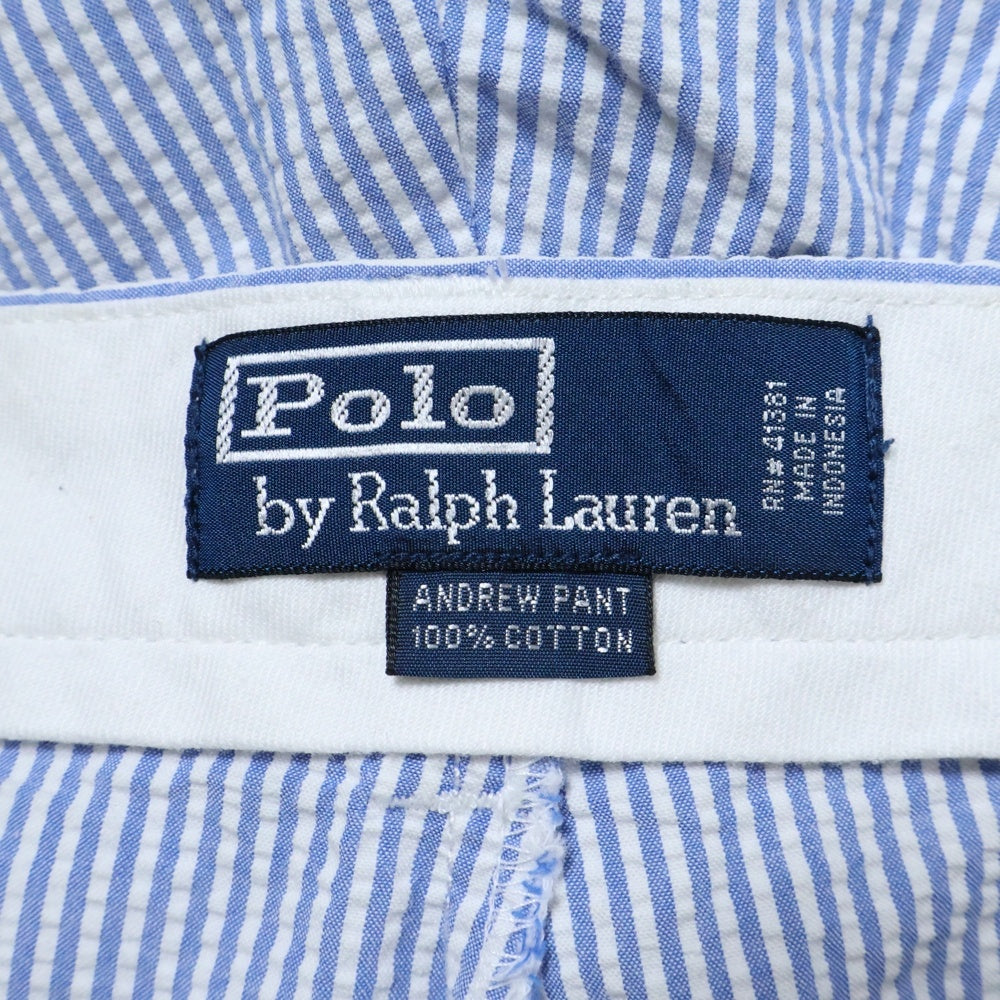 POLO RALPH LAUREN(ポロラルフローレン) ANDREW PANTS アンドリュー 2タック シアサッカー スラックスパンツ ホワイト/ブルー