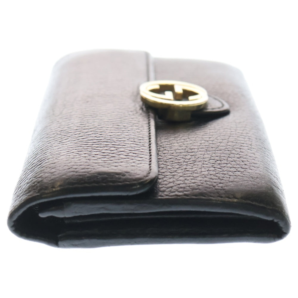 GUCCI(グッチ) インターロッキングG レザーロングウォレット 二つ折り 長財布 ブラック 615524