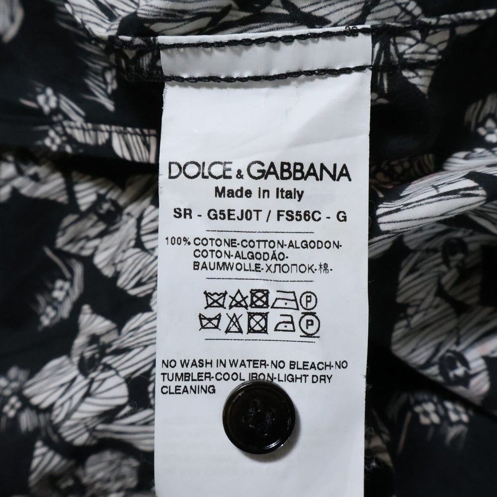 DOLCE & GABBANA(ドルチェアンドガッバーナ) 花柄 ロングスリーブ コットンシャツ ブラック/ホワイト G5EJ0T FS56C