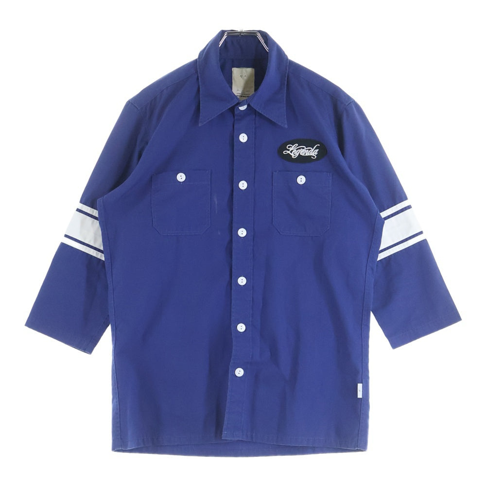 LEGENDA(レジェンダ) フロントロゴワッペン コットン 七分袖シャツ ブルー