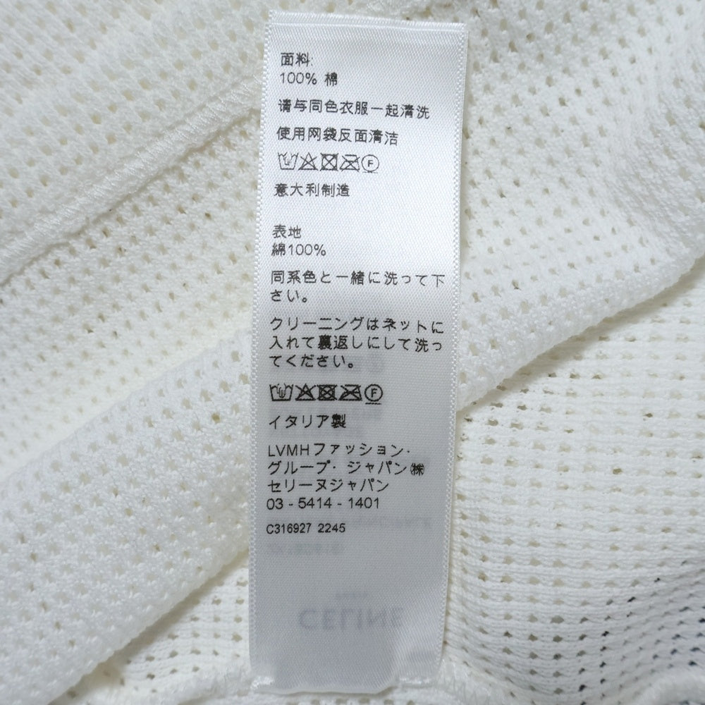 CELINE(セリーヌ) 16 EMBROIDERED T-SHIRT IN JERSEY MESH ナンバリング スパンコール メッシュ半袖Tシャツ カットソー ホワイト/レッド 2X18D818I