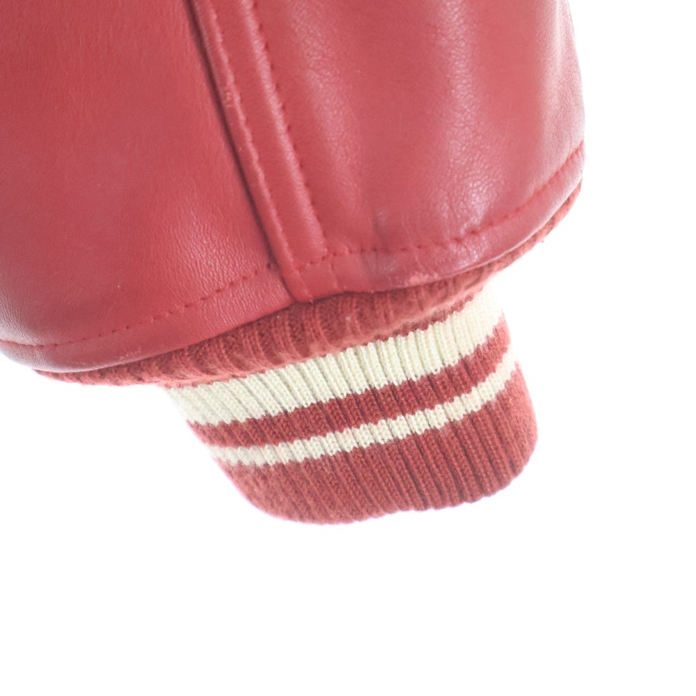 AVIREX(アヴィレックス) バックロゴワッペン フロント刺繍 ラムレザー バーシティジャケット スタジャン レッド