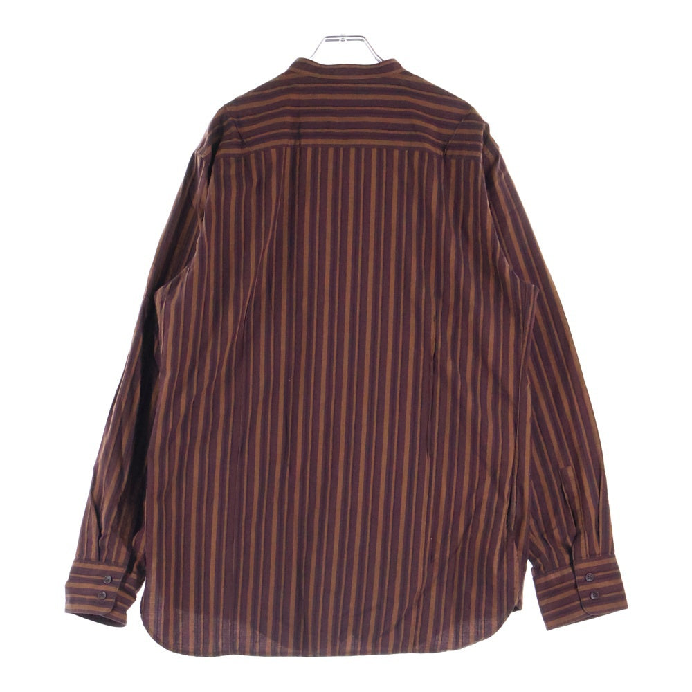 HUGO BOSS(ヒューゴボス) ストライプ柄 長袖ノーカラーシャツ ブラウン/オレンジ