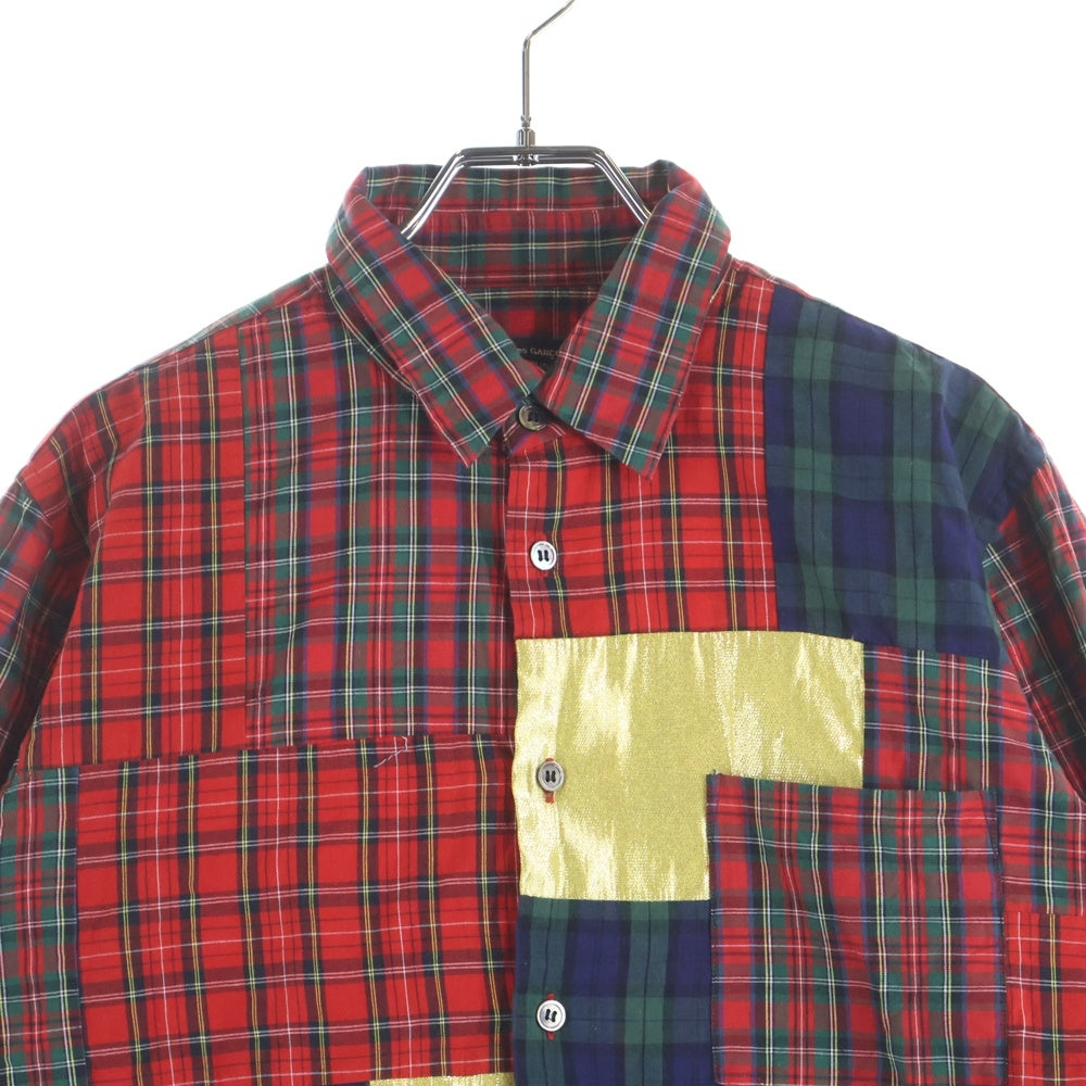 COMME des GARCONS HOMME PLUS(コムデギャルソンオムプリュス) 11AW パッチワーク切替 長袖チェックボタンシャツ レッド/グリーン PH-B043