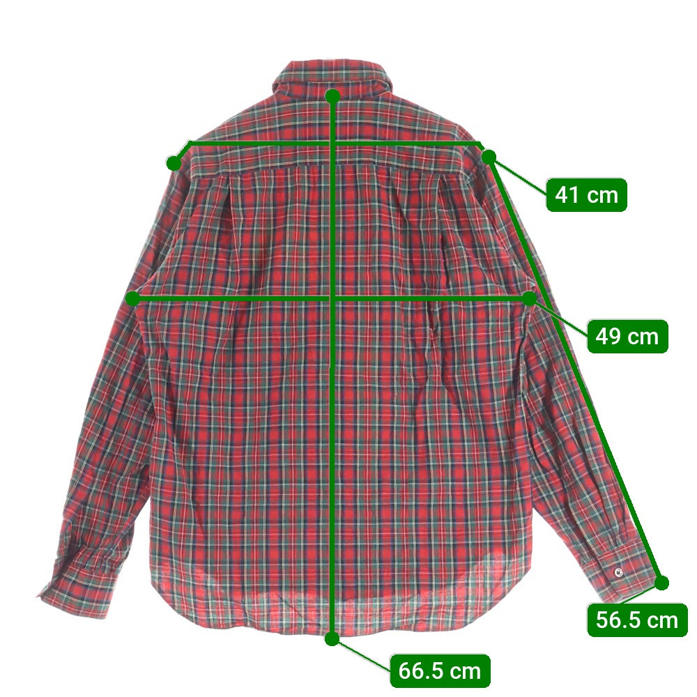 COMME des GARCONS HOMME PLUS(コムデギャルソンオムプリュス) 11AW パッチワーク切替 長袖チェックボタンシャツ レッド/グリーン PH-B043