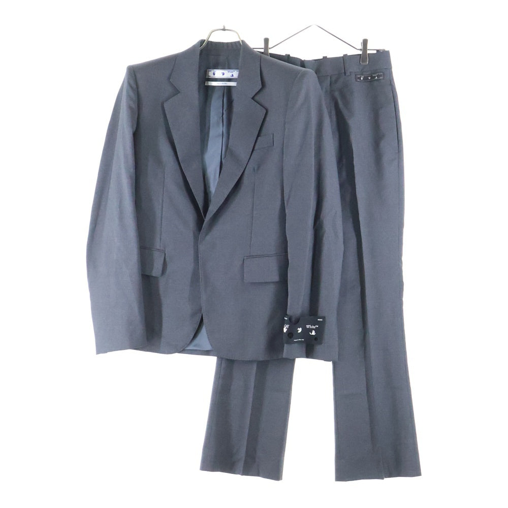 OFF-WHITE(オフホワイト) 21SS アームロゴパッチ ウールシングルテーラードジャケット ロゴパッチ ウール ノータック スラックスパンツ セットアップスーツ グレー OMDA006S21FAB001