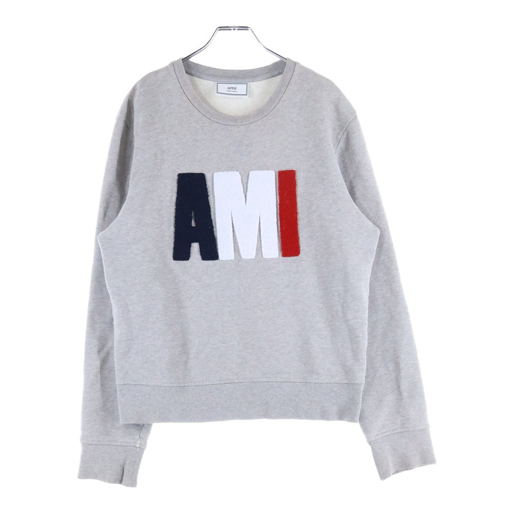 AMI Alexandre Mattiussi(アミアレクサンドルマテュッシ) パイルロゴ クルーネック スウェット 長袖トレーナー グレー BSRJ001.73