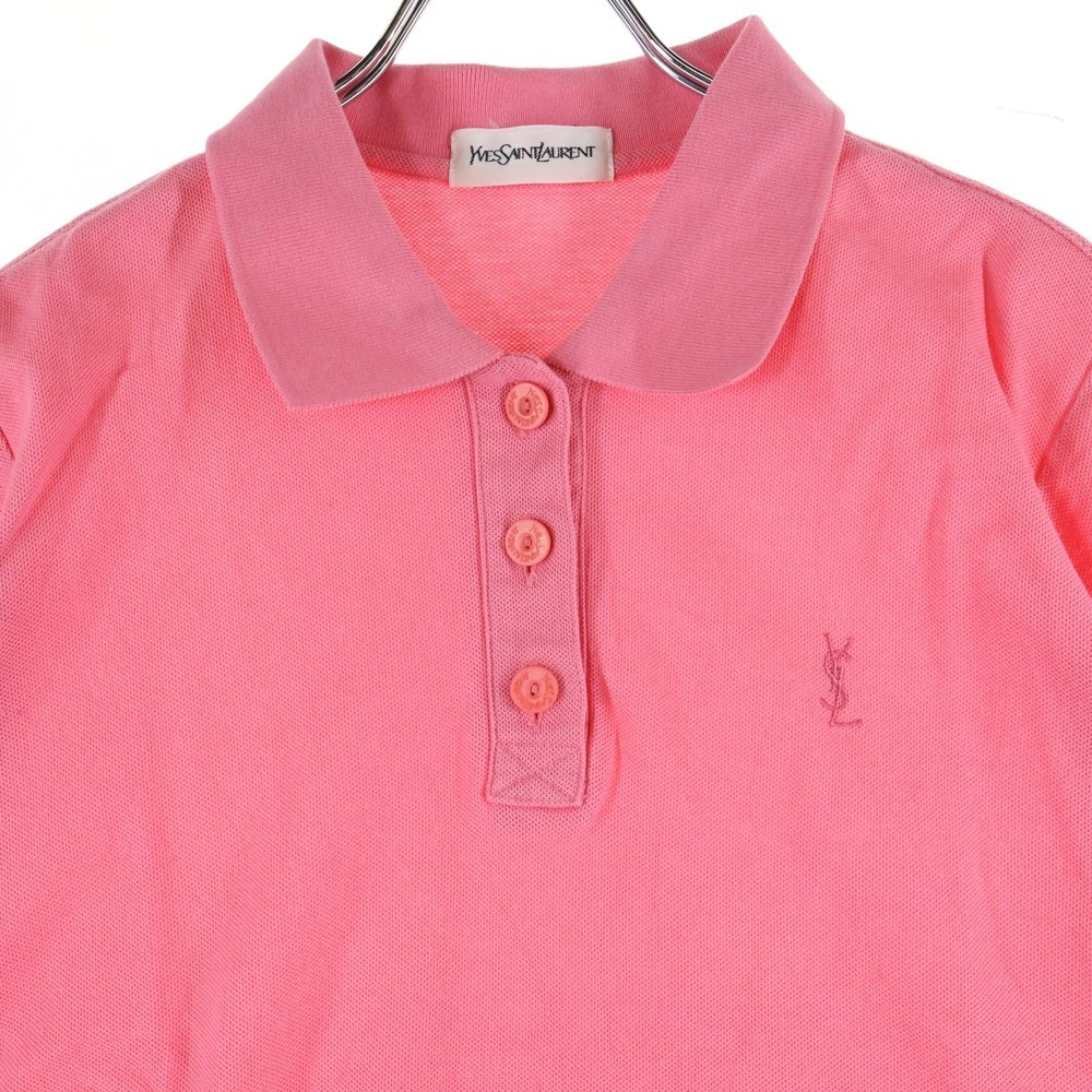 YVES SAINT LAURENT(イヴサンローラン) フロントロゴ刺繍 コットン 半袖ポロシャツ ピンク WN78-092