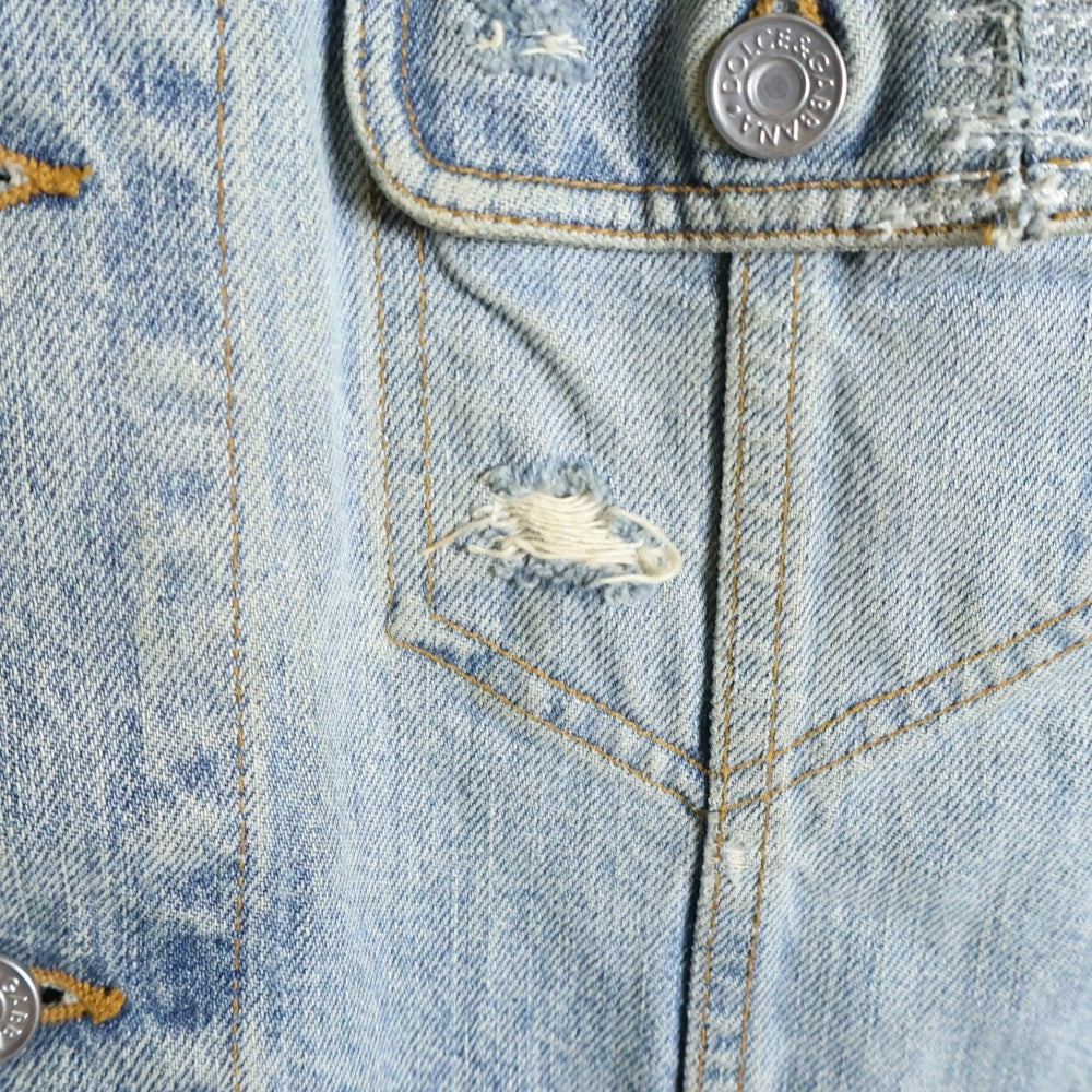 DOLCE & GABBANA(ドルチェアンドガッバーナ) 03AW ダメージ加工 エンブロイダリーデザイン マルチポケット デニムジャケット インディゴ