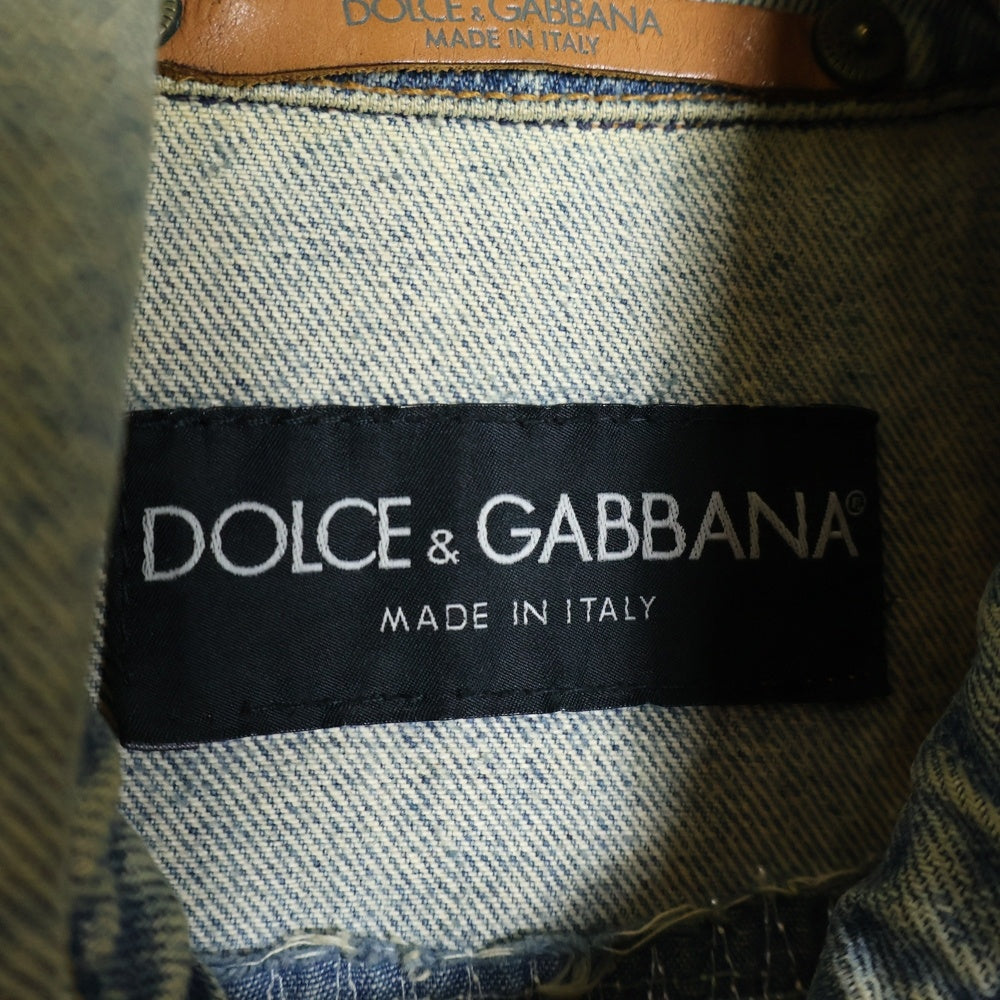 DOLCE & GABBANA(ドルチェアンドガッバーナ) 03AW ダメージ加工 エンブロイダリーデザイン マルチポケット デニムジャケット インディゴ