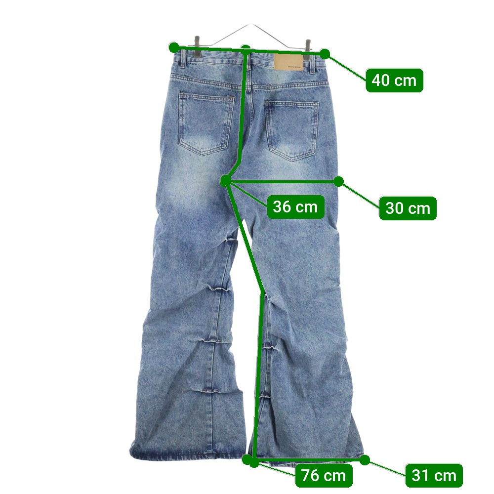 NO BRAND(ノーブランド) Decency Concept ディセンシー コンセプト ウォッシュ加工 ワイドフレアデニムパンツ インディゴ AL010474L3