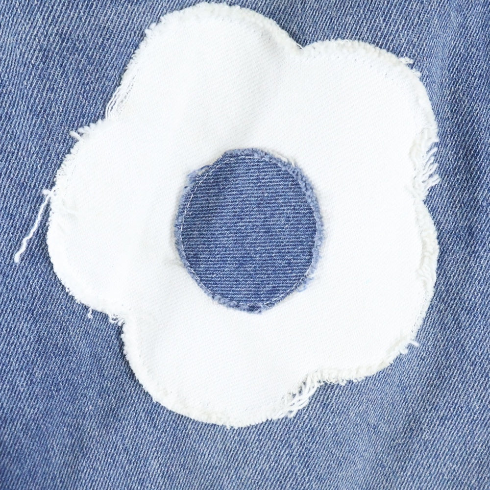 NO BRAND(ノーブランド) MADOKA マドカ 日本製 フラワーデザイン マルチポケット ジップアップ デニムパンツ インディゴ