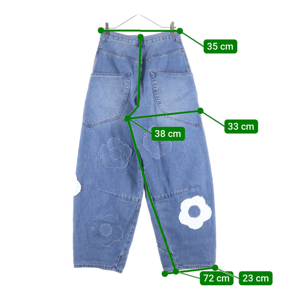 NO BRAND(ノーブランド) MADOKA マドカ 日本製 フラワーデザイン マルチポケット ジップアップ デニムパンツ インディゴ