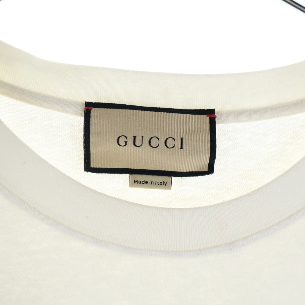 GUCCI(グッチ) 21SS INTERLOCKING G STRIPE PRINT TEE インターロッキング ストライプ クルーネック半袖プリントTシャツ カットソー ホワイト 616036 XJDAG