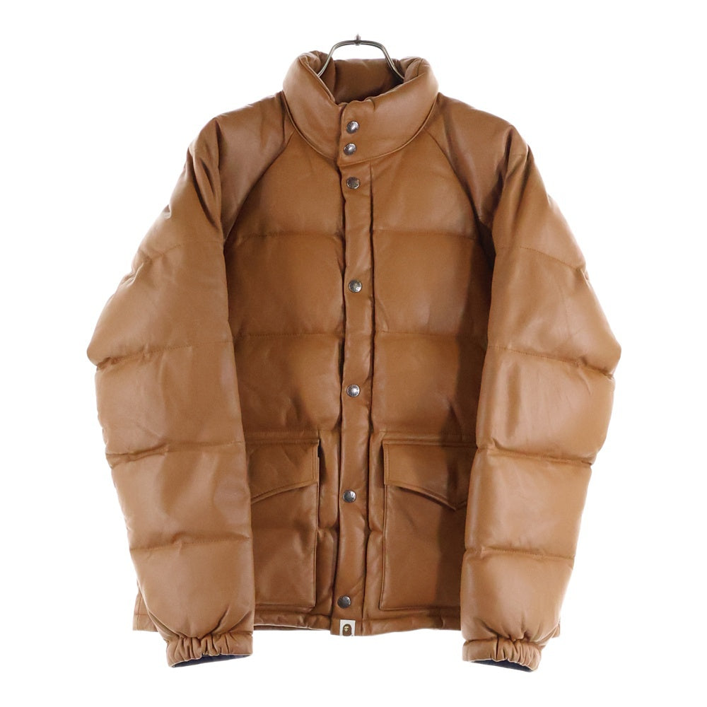 A BATHING APE(アベイシングエイプ) LEATHER CLASSIC DOWN JACKET シープスキン レザー クラシック ジップアップ ダウンジャケット ブラウン 001HJB801009X