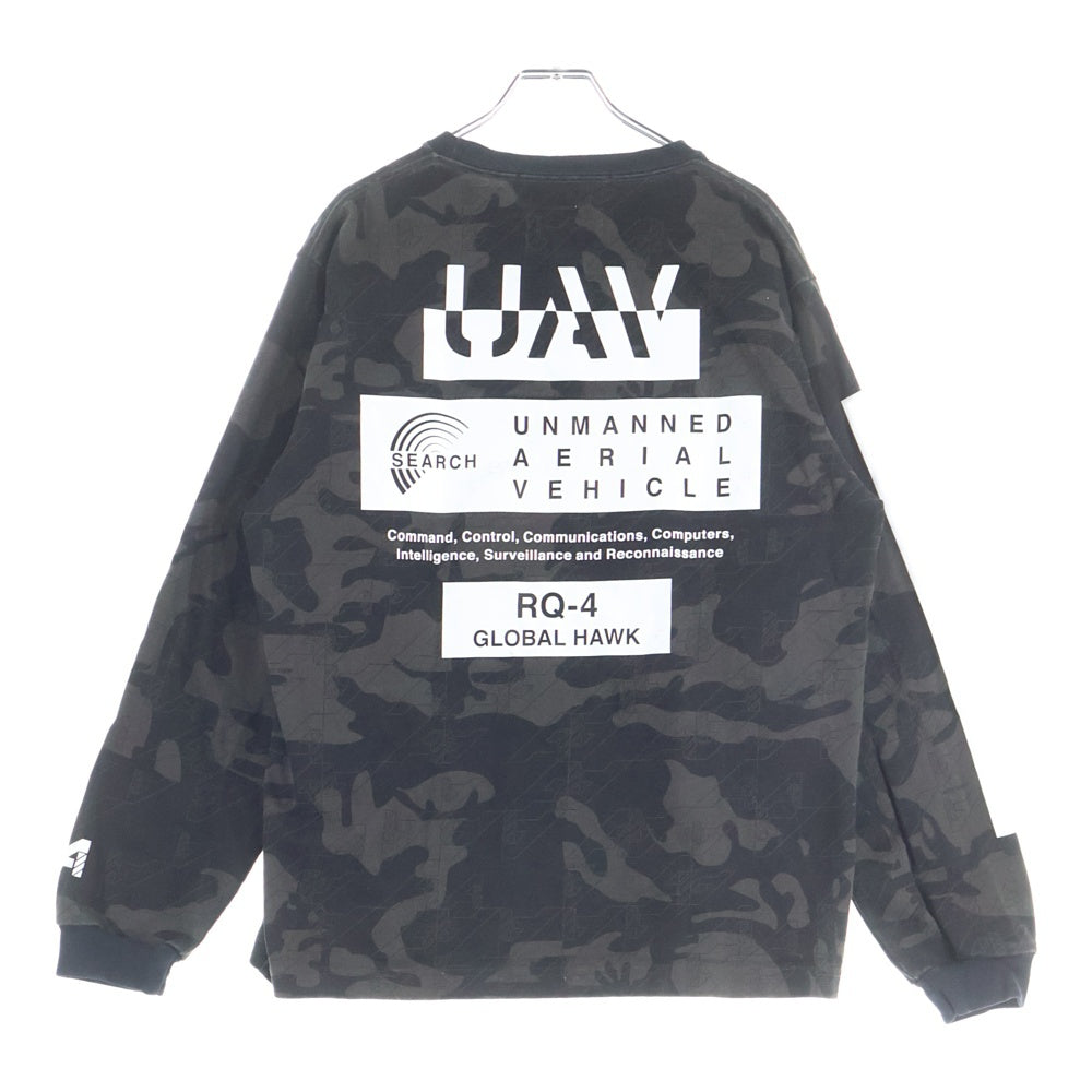 AVIREX(アヴィレックス) 胸プリントロゴデザイン 総柄 クルーネック カットソー 長袖Tシャツ ブラック 6113436