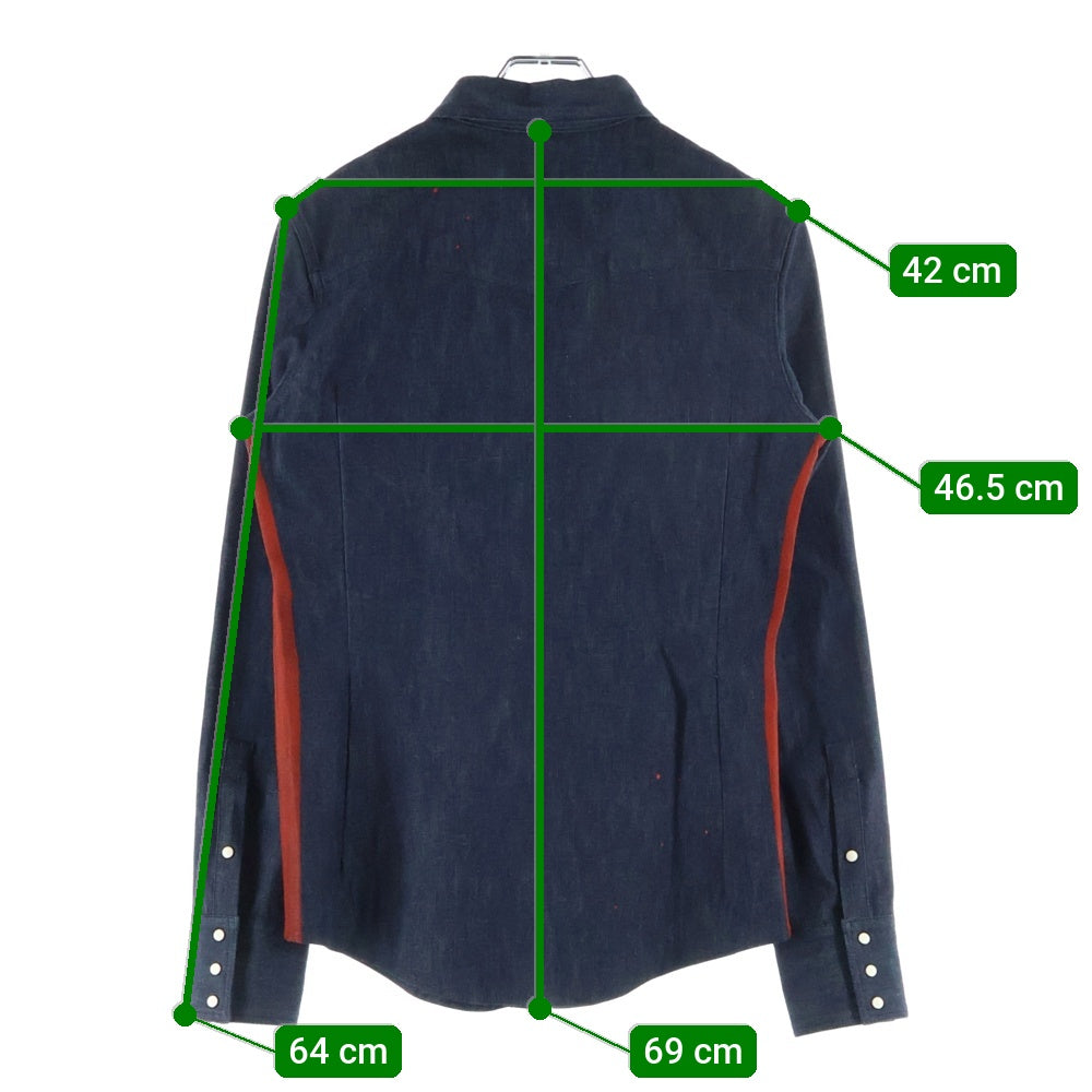 1 PIU 1 UGUALE 3(ウノピゥウノウグァーレトレ) スナップボタン デニム 長袖 シャツ インディゴ MRS115